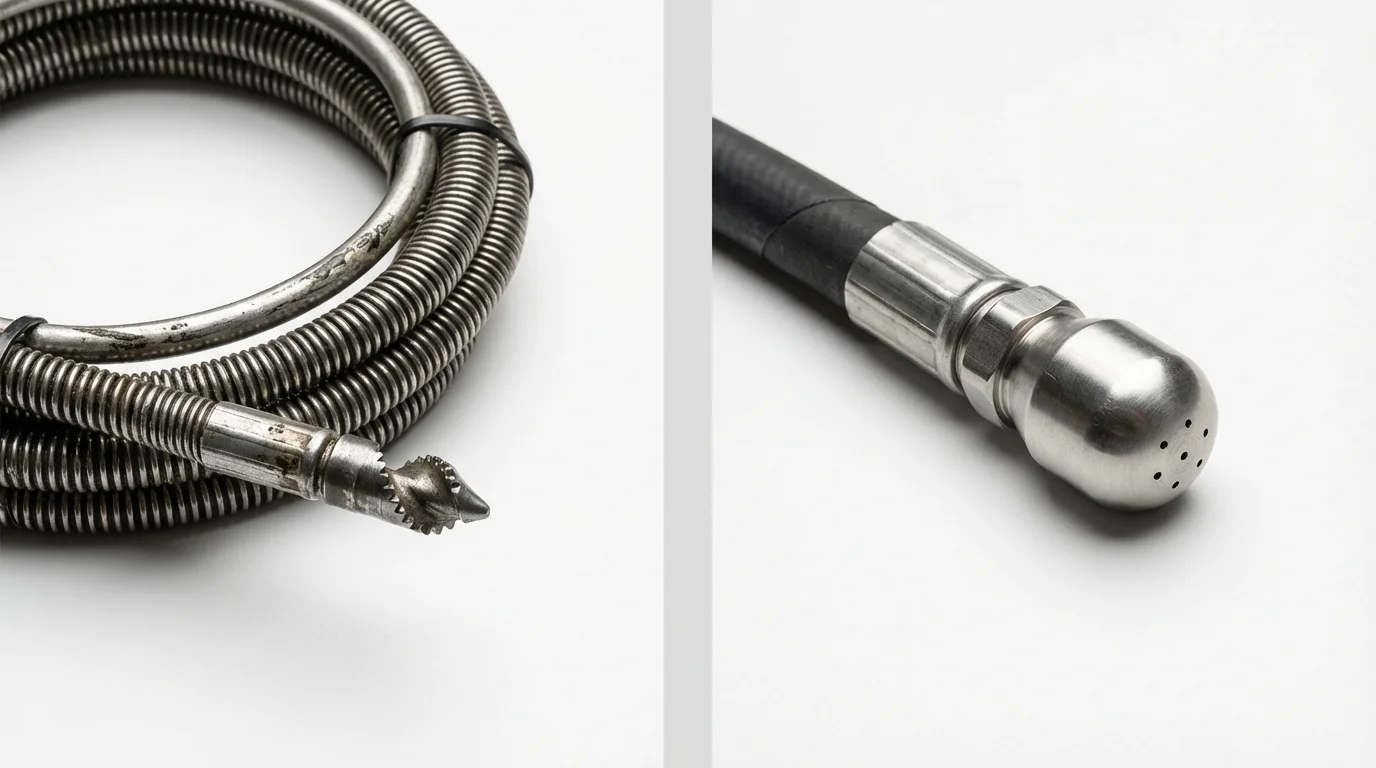 Drain snake cable and hydro jetting nozzle used for drain cleaning in Altoona, WI