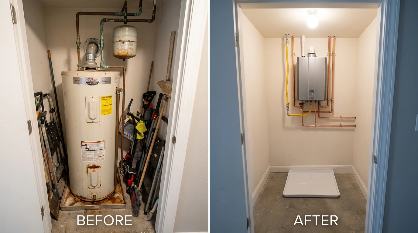 Tank water heater versus wall-mounted tankless unit comparison for Altoona, WI homeowners