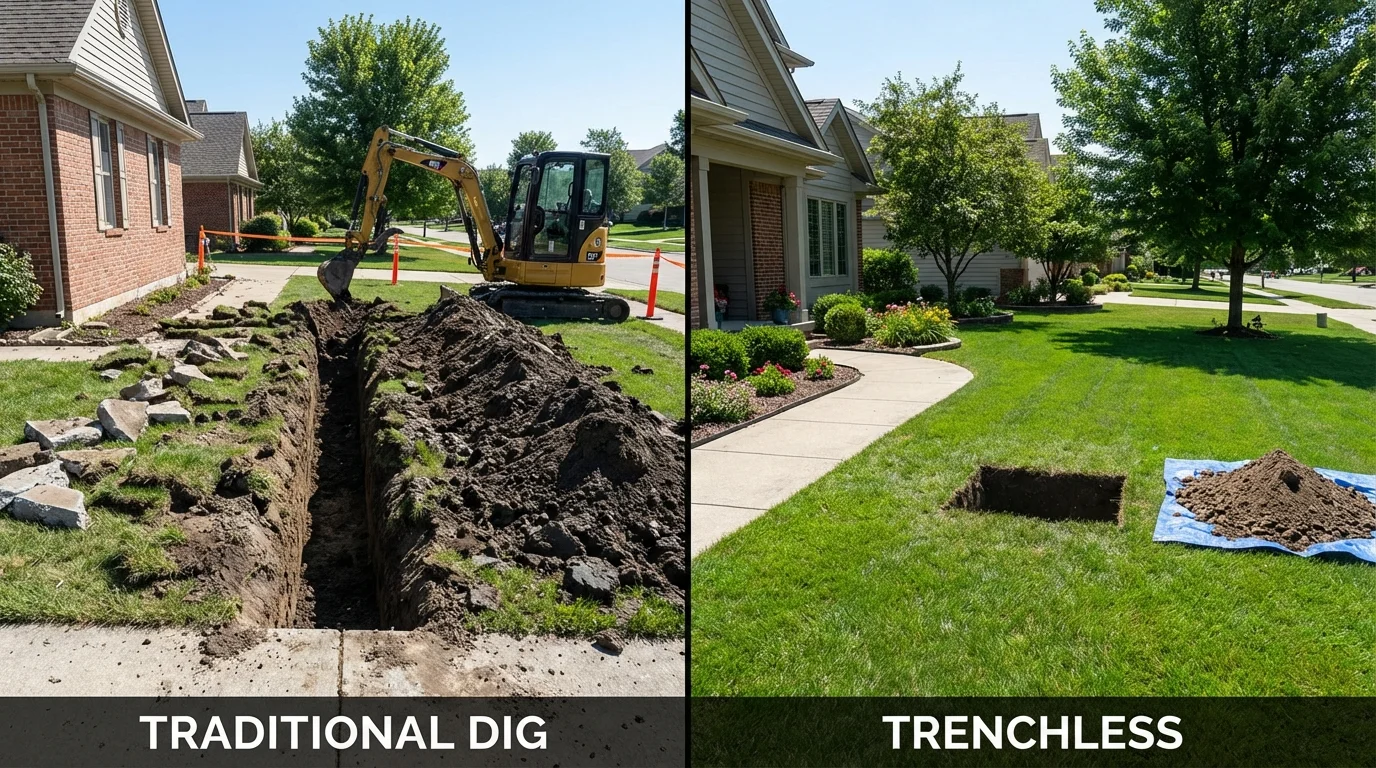 Trenchless sewer repair with minimal yard damage versus traditional excavation in Altoona, WI